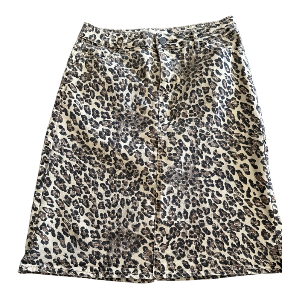 Est 1948 Denim Leopard Print High Rise Straight Skirt Size 10 Modern Classic